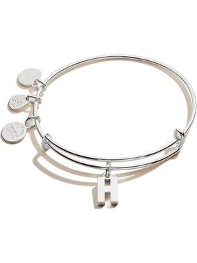 Initial H Silver Expandable Bangle Initials Letter Charm Bracelet, Shiny Finish